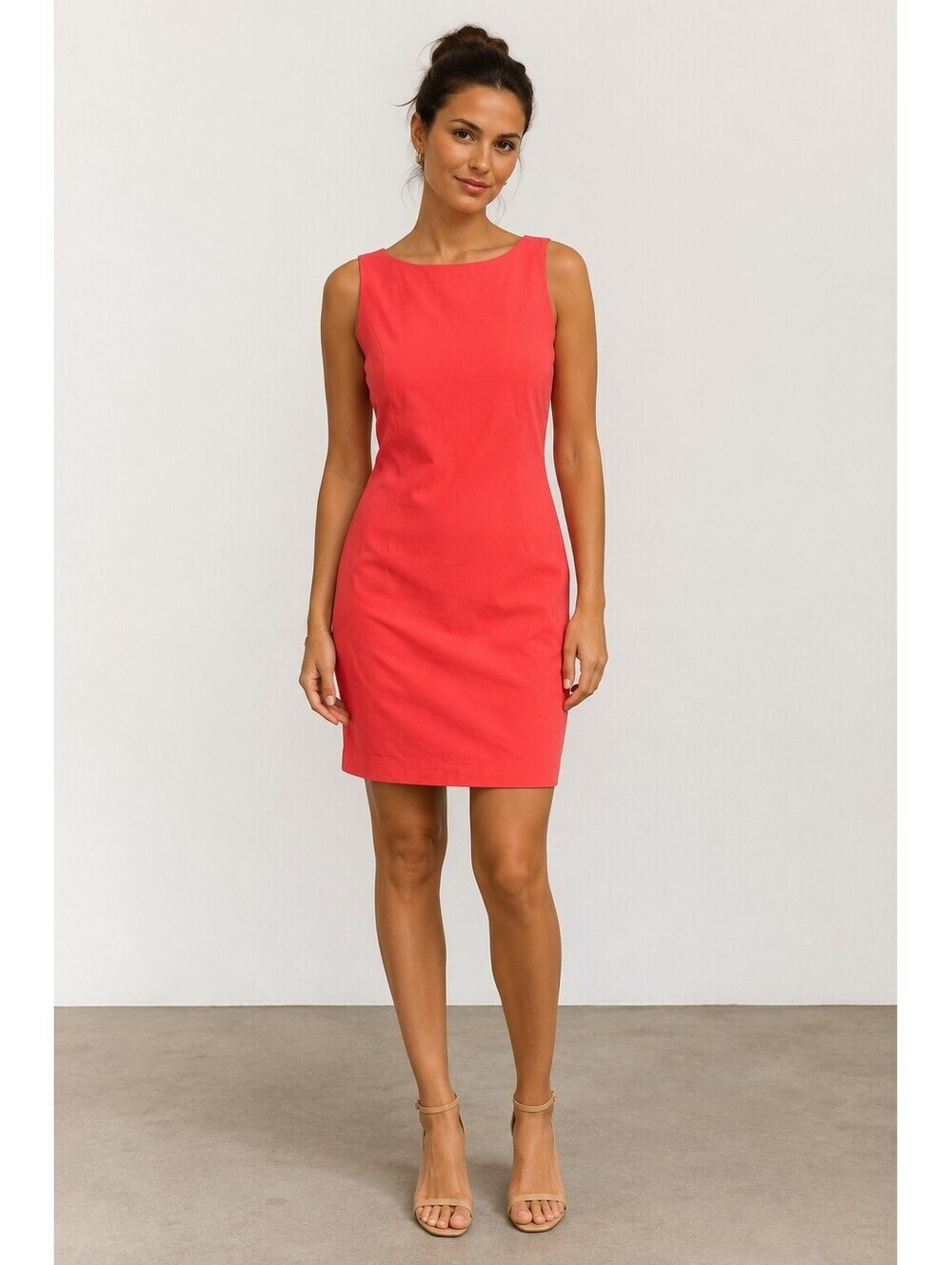 SILX 100% Silk Coral Sleeveless Sheath Dress Lined Women's Size 12